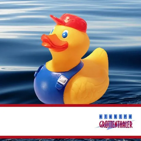Sponsorenente 27 des Entenrennens 2014 mit Sponsorenlogo
