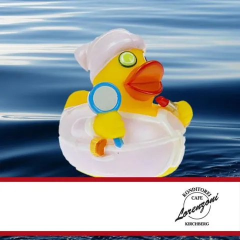 Sponsorenente 33 des Entenrennens 2014 mit Sponsorenlogo