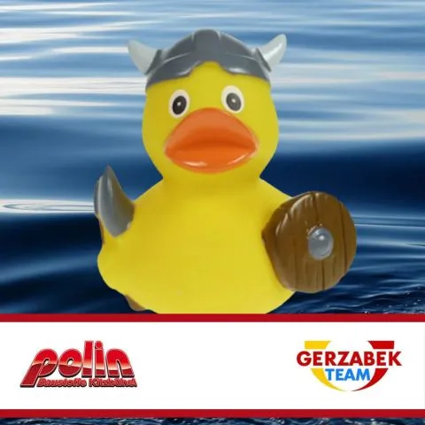 Sponsorenente 14 des Entenrennens 2016 mit Sponsorenlogo